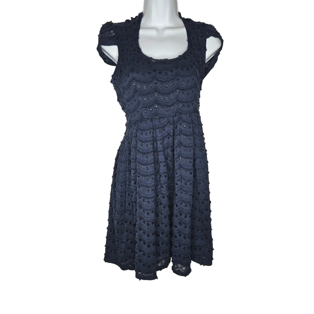 Mi Ami Francescas Womens M Navy Eyelet Dress Romantic Coquette Cottagecore